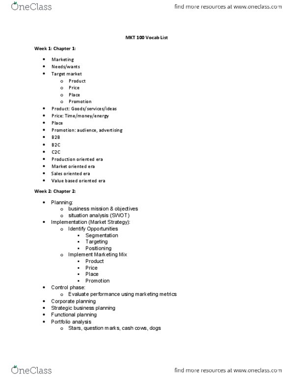 MKT 100 Lecture Notes - Competitive Intelligence, Perfect Competition, Oligopoly thumbnail