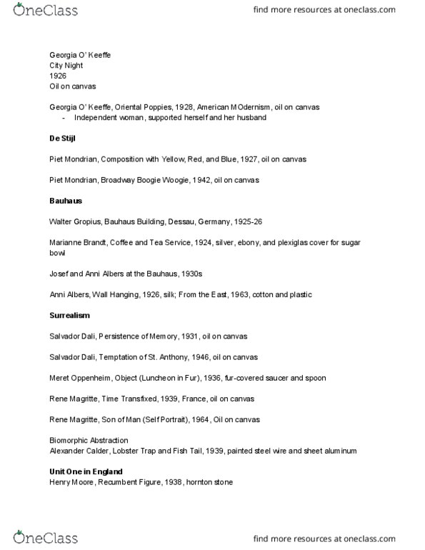 ARTH 070B Lecture Notes - Lecture 22: Piet Mondrian, Anni Albers, Barbara Hepworth thumbnail