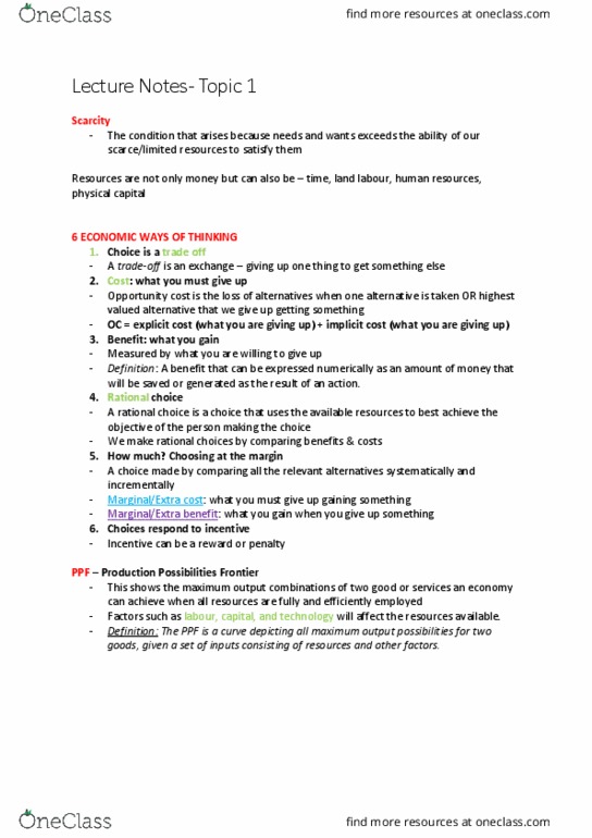 1303AFE Lecture Notes - Lecture 1: Opportunity Cost, Comparative Advantage thumbnail