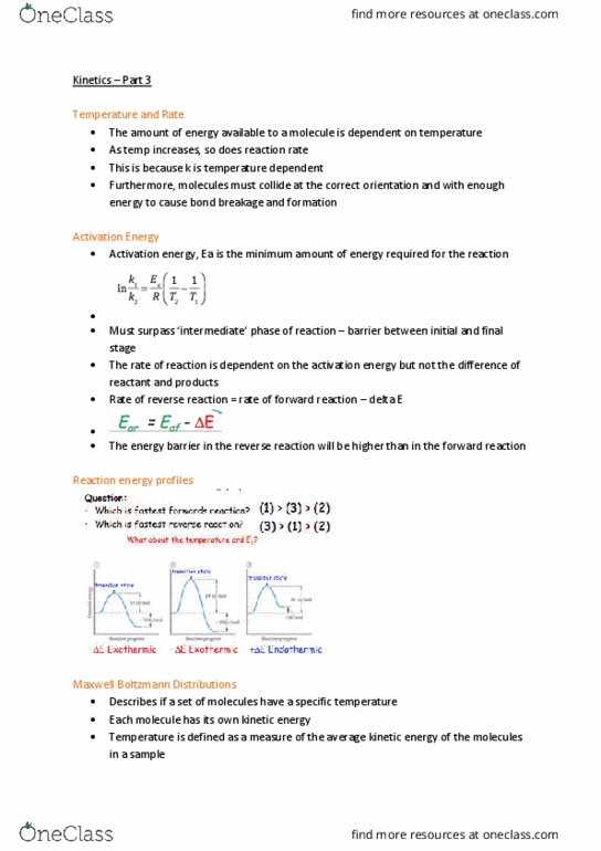 CHEM101 Lecture Notes - Lecture 15: Arrhenius Equation, Activation Energy, Reaction Rate thumbnail