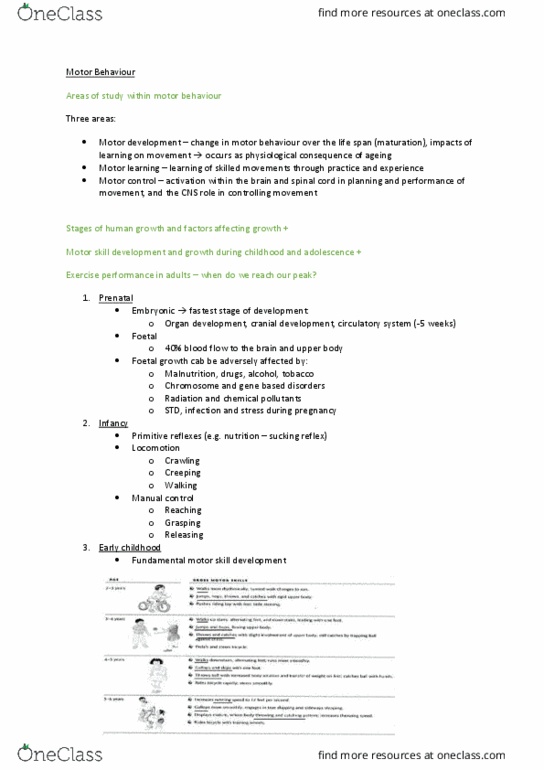 MEDI110 Lecture Notes - Lecture 7: Primitive Reflexes, Motor Skill, Motor Learning thumbnail