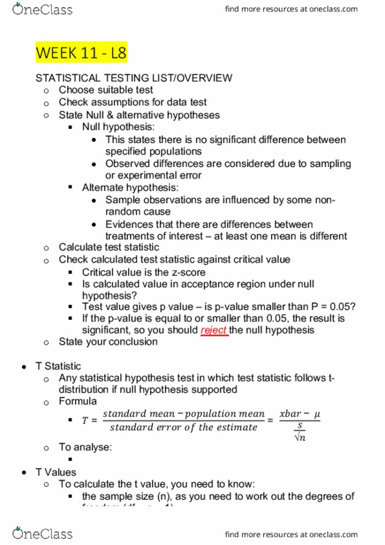 AGRC1023 Lecture Notes - Lecture 8: Statistical Hypothesis Testing, Null Hypothesis, Test Statistic thumbnail