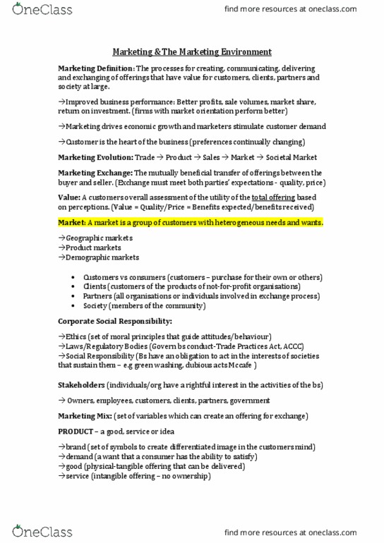 24210 Lecture Notes - Lecture 1: Corporate Social Responsibility, Marketing Mix, Swot Analysis thumbnail