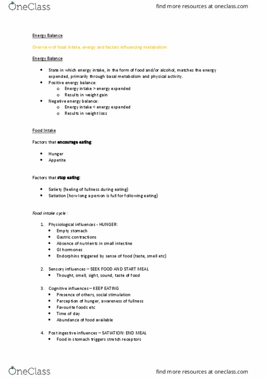 MEDI110 Lecture Notes - Lecture 15: Negative Energy, Body Mass Index, Glycogen thumbnail