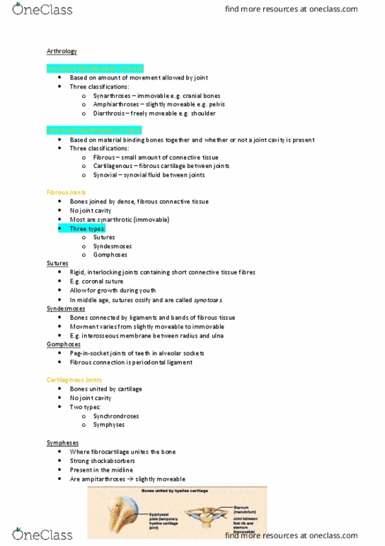 MEDI111 Lecture Notes - Lecture 3: Coronal Suture, Periodontal Fiber, Synovial Fluid thumbnail