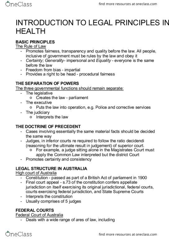 HLTH3000 Lecture Notes - Lecture 5: Ratio Decidendi, Appellate Jurisdiction, Trial Division thumbnail