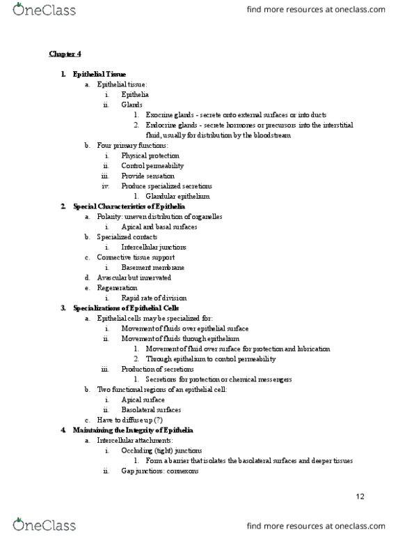 HAN 200 Lecture Notes - Lecture 4: Mesothelium, Epithelium, Hyaluronic Acid thumbnail