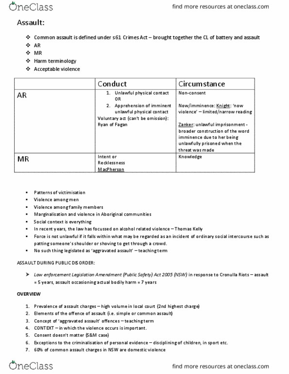 LLB  130 Lecture Notes - Lecture 5: Crimes Act 1900, 2005 Cronulla Riots, Burstow thumbnail