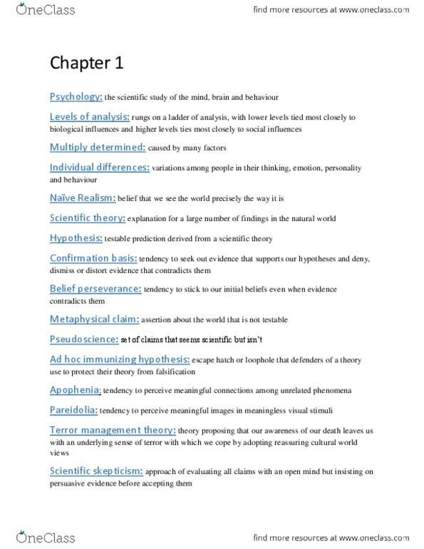 PSYC 1150 Chapter Notes - Chapter 1: Evolutionary Psychology, Skeptical Movement, Pareidolia thumbnail
