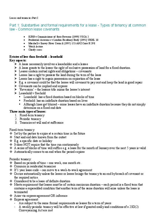 LLB220 Lecture 9: Leases and tenancies Part I - wk 9 thumbnail