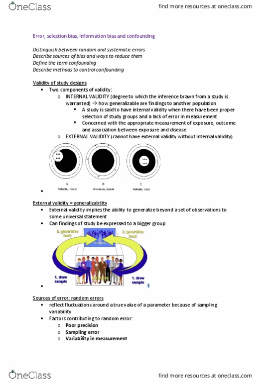 MEDI251 Lecture Notes - Lecture 8: Confounding, Sampling Error, Observational Error thumbnail