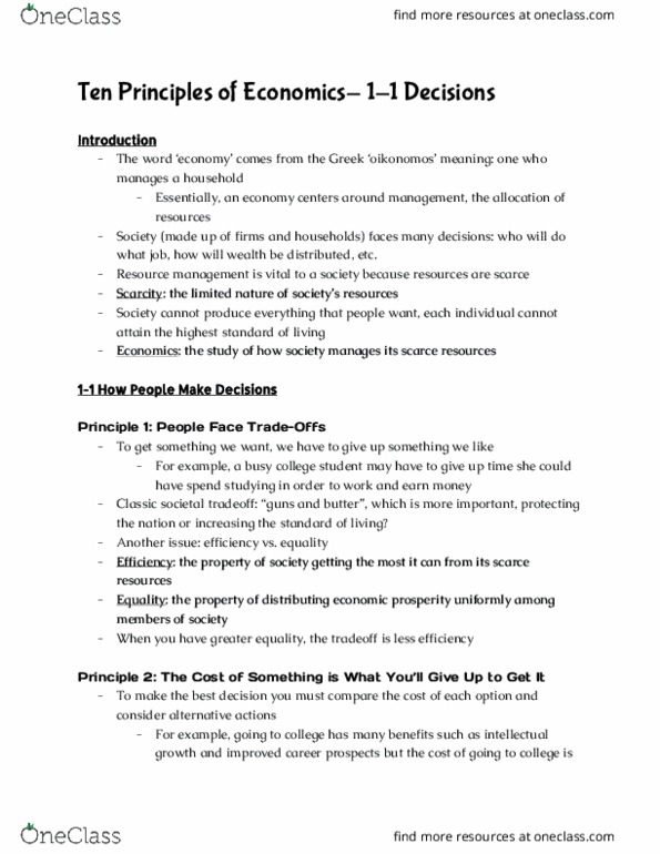 ECO 101 Chapter Notes - Chapter 1.1: Marginal Utility, Marginal Cost, Opportunity Cost thumbnail