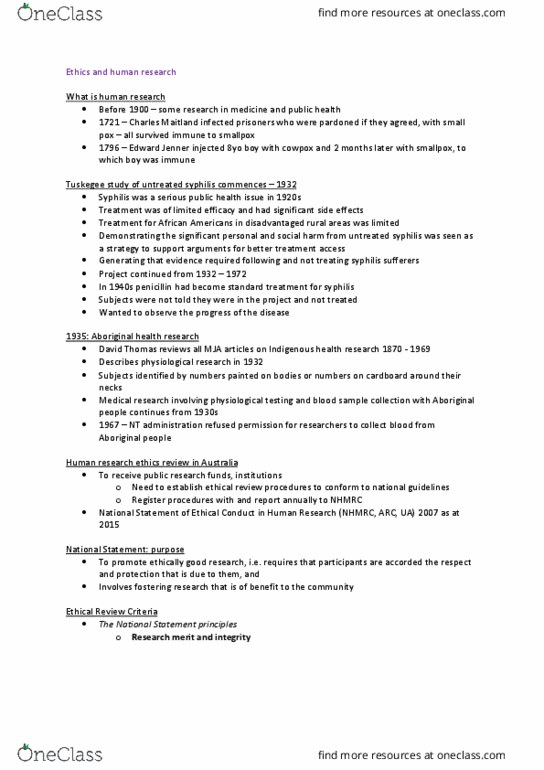 MEDI362 Lecture Notes - Lecture 4: National Health And Medical Research Council, Edward Jenner, Syphilis thumbnail