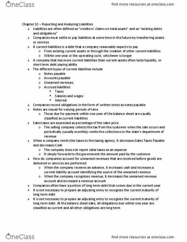 ACCT207 Chapter Notes - Chapter 10: Accounts Payable, Current Liability, Promissory Note thumbnail