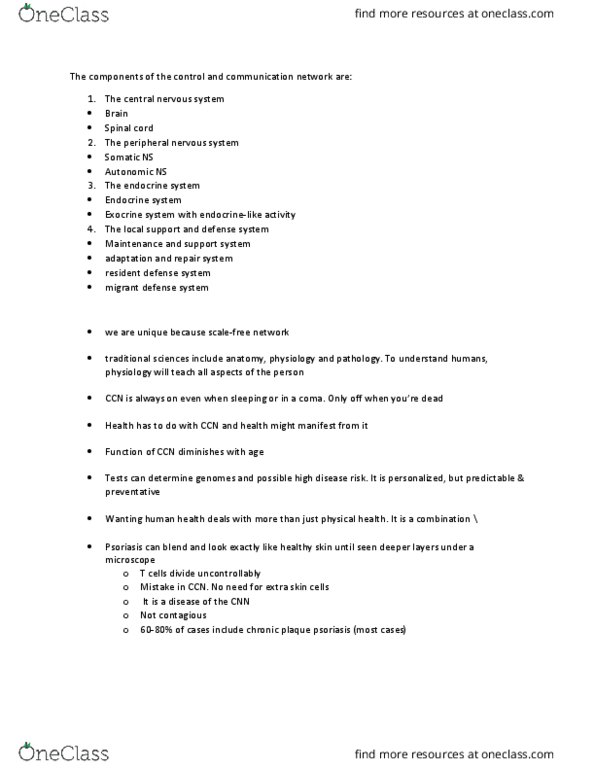 BIOL 1080 Lecture Notes - Lecture 2: Peripheral Nervous System, Psoriasis, Spinal Cord thumbnail