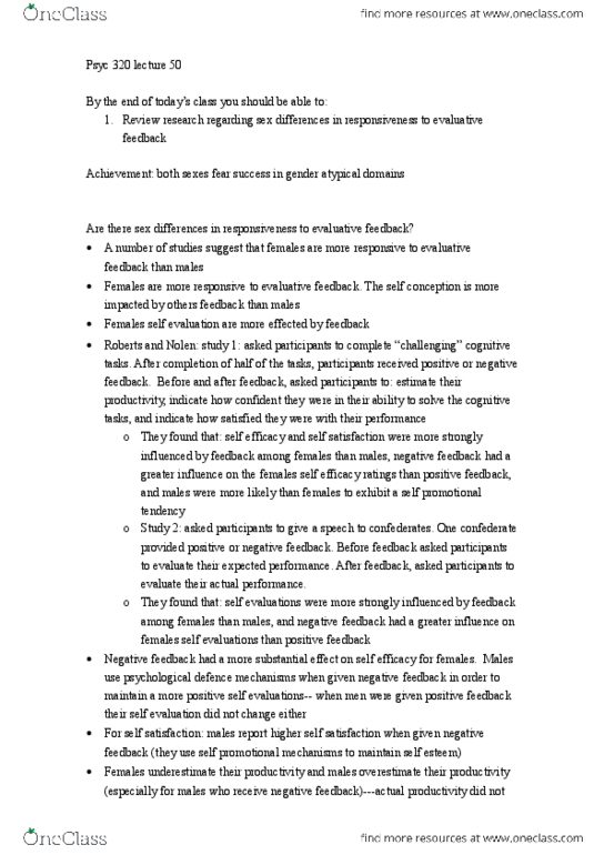 PSYC 320 Lecture Notes - Negative Feedback thumbnail