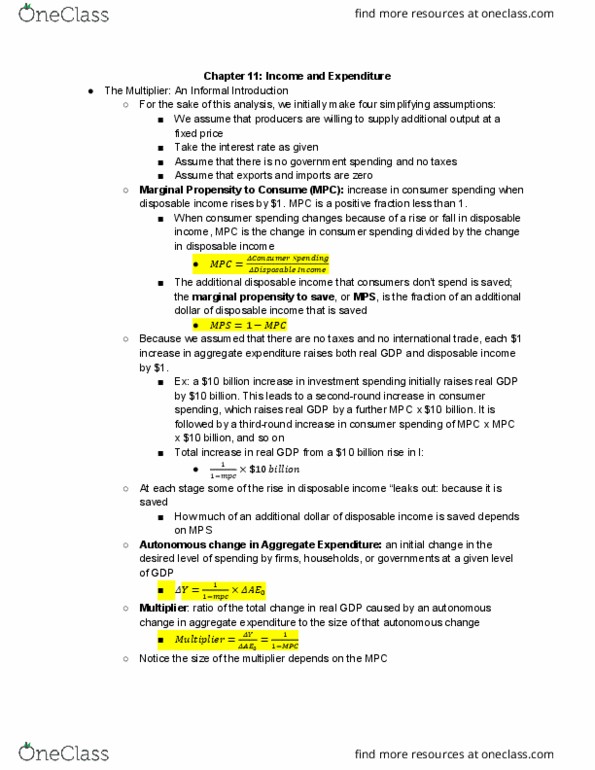 ECO102H1 Chapter Notes - Chapter 11: Consumption Function, Autarky, Inventory Investment thumbnail