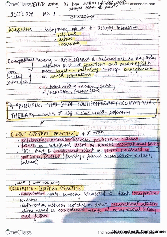 OCCT1000 Lecture 1: Week 1 Concepts of Occupational Therapy Practice Notes thumbnail