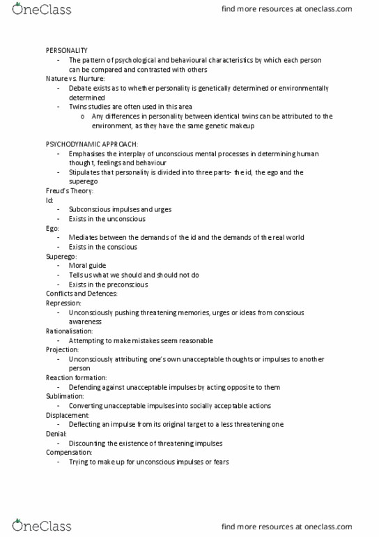 PSY1011 Chapter Notes - Chapter 6: Reaction Formation, Extraversion And Introversion, Conscientiousness thumbnail