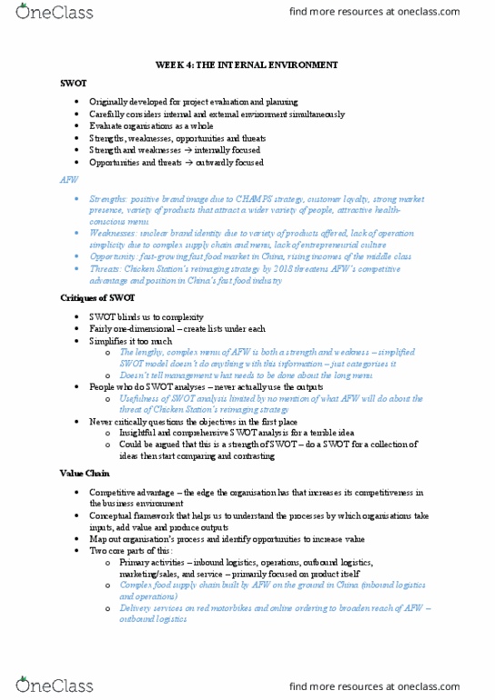 BUSS1000 Lecture Notes - Lecture 4: Swot Analysis, Competitive Advantage, Conceptual Framework thumbnail