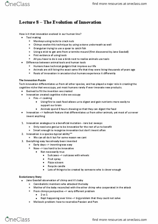 PSYC3032 Lecture Notes - Lecture 8: Jane Goodall, Orangutan, Chopsticks thumbnail