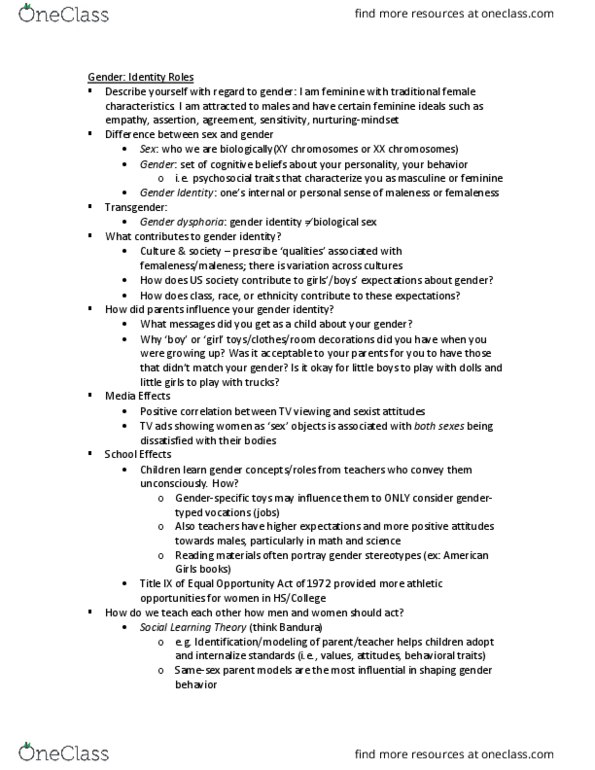 CAS PS 370 Lecture Notes - Lecture 3: Gender Dysphoria, Social Learning Theory, Prefrontal Cortex thumbnail