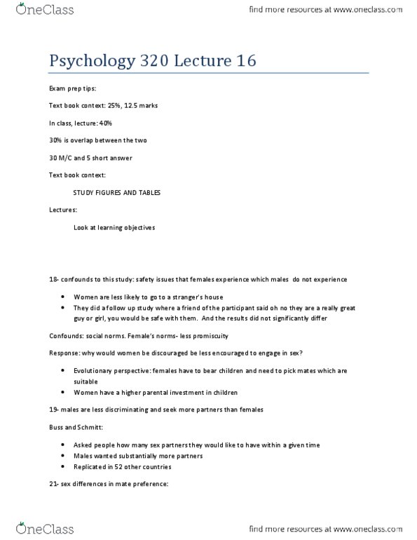 PSYC 320 Lecture Notes - Lecture 16: Gonad, Y Chromosome, David Buss thumbnail