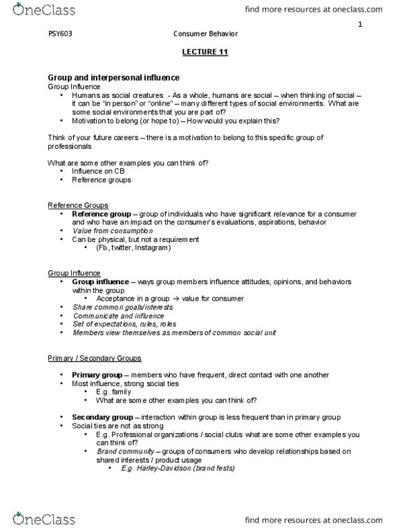 PSY603 Lecture Notes - Lecture 11: No. 11 Group Raf, Social Influence, Peer Pressure thumbnail