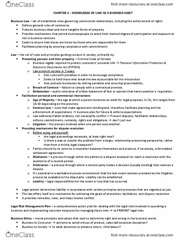 AFM231 Chapter Notes - Chapter 1: Neutral Party, Personal Information Protection And Electronic Documents Act, Debt Management Plan thumbnail