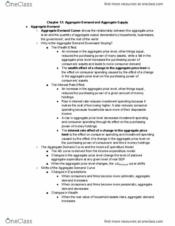 ECO102H1 Chapter Notes - Chapter 12: Price Level, Aggregate Demand, Aggregate Supply thumbnail