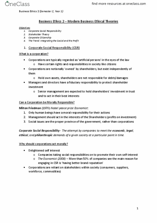 BA 3301 Lecture Notes - Lecture 18: Corporate Social Responsibility, Nobel Peace Prize, Stakeholder Theory thumbnail