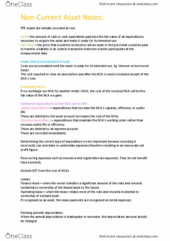 ACC1100 Lecture Notes - Lecture 9: Finance Lease, Operating Lease, Intangible Asset thumbnail