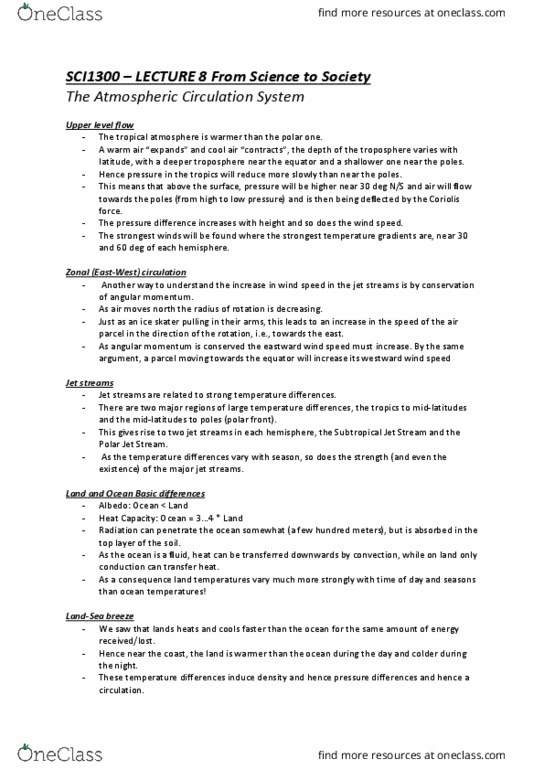 SCI1300 Lecture Notes - Lecture 8: Atmospheric Circulation, Fluid Parcel, Cool Air thumbnail