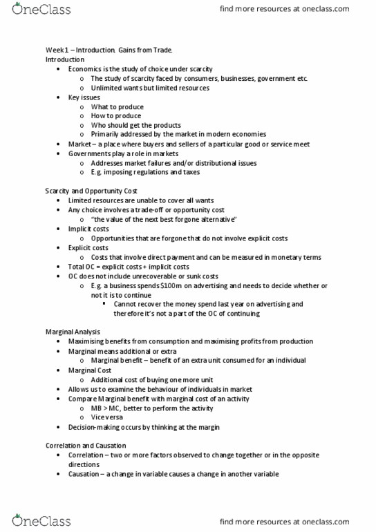 BUSS1040 Lecture Notes - Lecture 1: Marginal Utility, Sunk Costs, Marginal Cost thumbnail