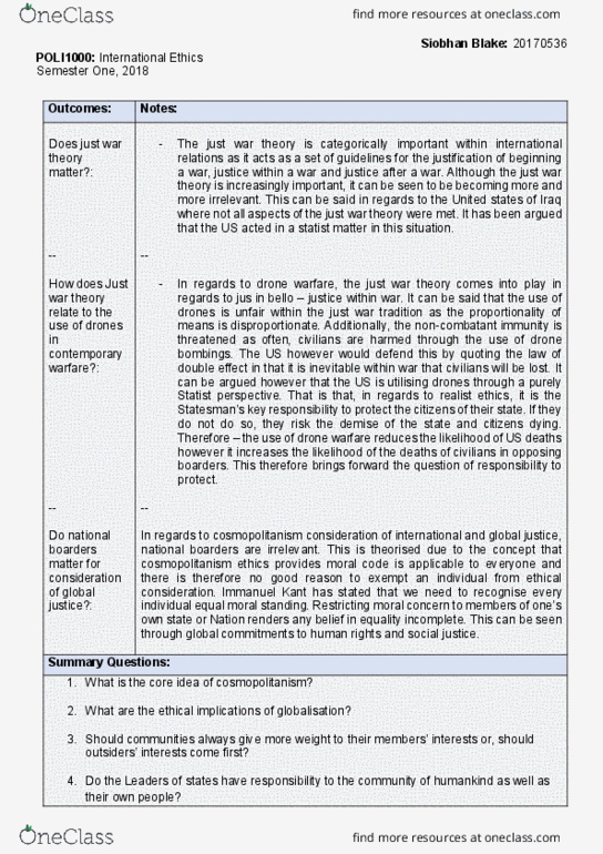 POLI1000 Chapter Notes - Chapter 13: Wage War, Post-Structuralism, Deontological Ethics thumbnail