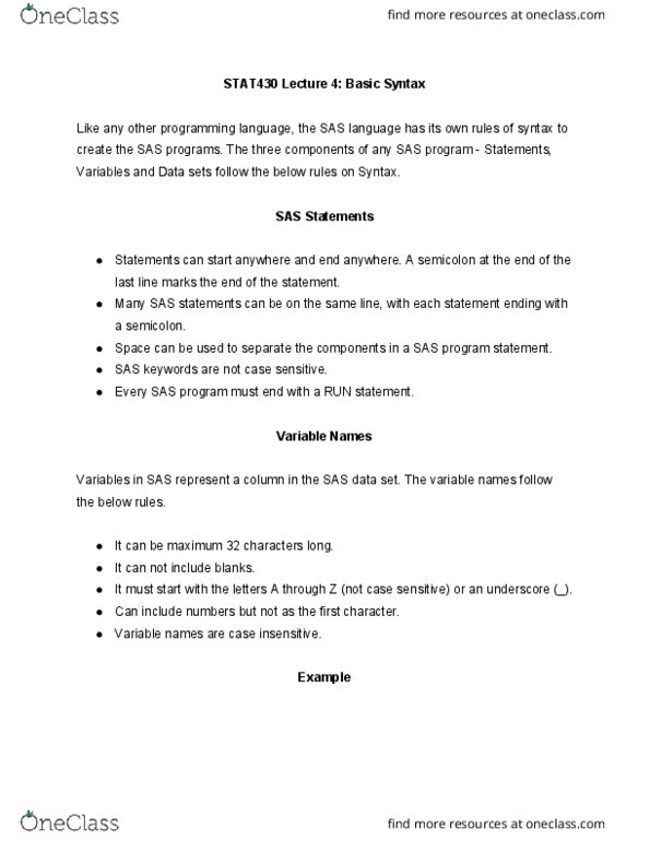 STAT 430 Lecture Notes - Lecture 4: Text Editor, Semicolon, Sas Language thumbnail