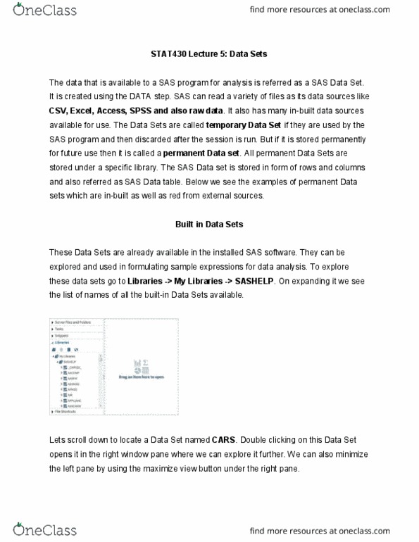 STAT 430 Lecture Notes - Lecture 5: Data Set thumbnail