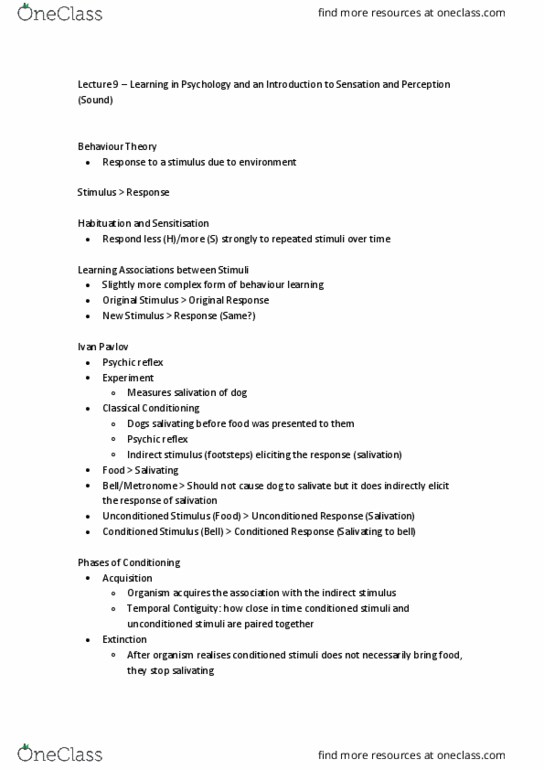 PSYC1020 Lecture Notes - Lecture 9: Organism, Cochlea, Saccule thumbnail