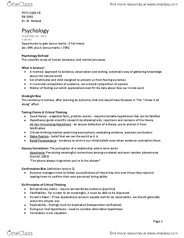 PSYCH 1100 Lecture Notes - Lecture 2: Palmistry, Seven Mortal Sins, Pseudoscience thumbnail