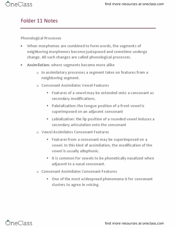 CSCD 2209 Lecture Notes - Lecture 6: Glottalic Consonant, Homorganic Consonant, Vowel Harmony thumbnail