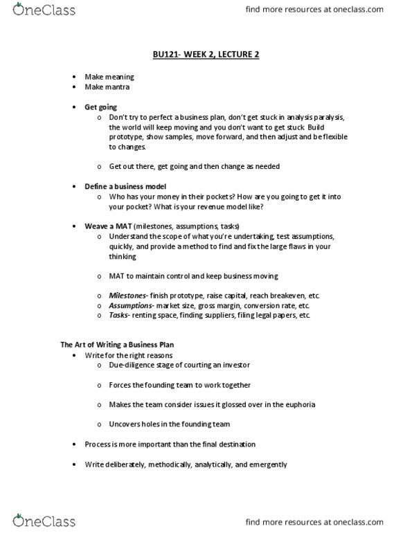 BU121 Lecture Notes - Lecture 4: Cash Flow, Gross Margin, Competitor Analysis thumbnail