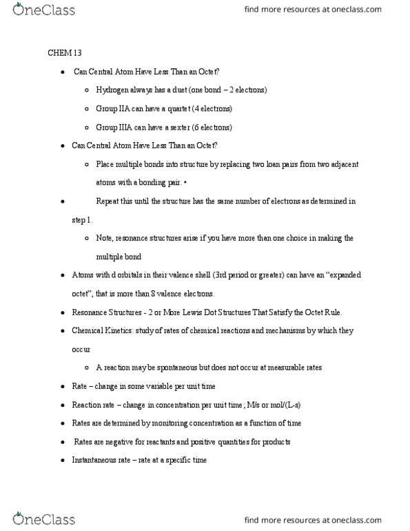 CHM 131 Lecture Notes - Lecture 13: Lewis Structure, Reaction Rate, Colloid thumbnail