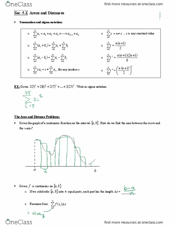 MATH 1225 Lecture Notes - Lecture 8: Summation, Riemann Sum thumbnail