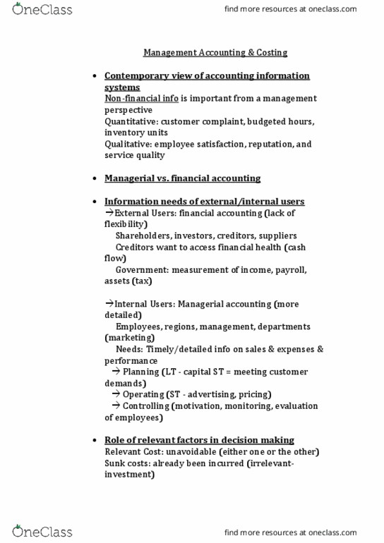 22107 Lecture Notes - Lecture 8: Sunk Costs, Cash Flow, Management Accounting thumbnail