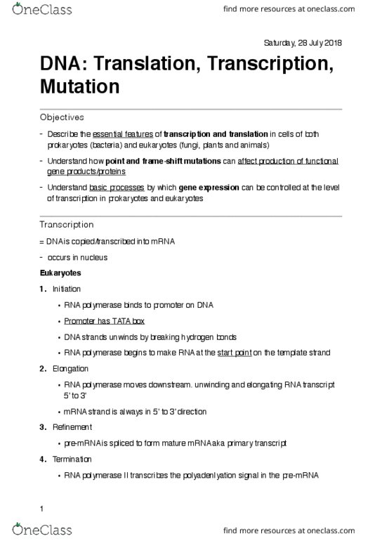 BIO1022 Lecture Notes - Lecture 1: Aminoacyl-Trna, Permease, Escherichia Coli thumbnail