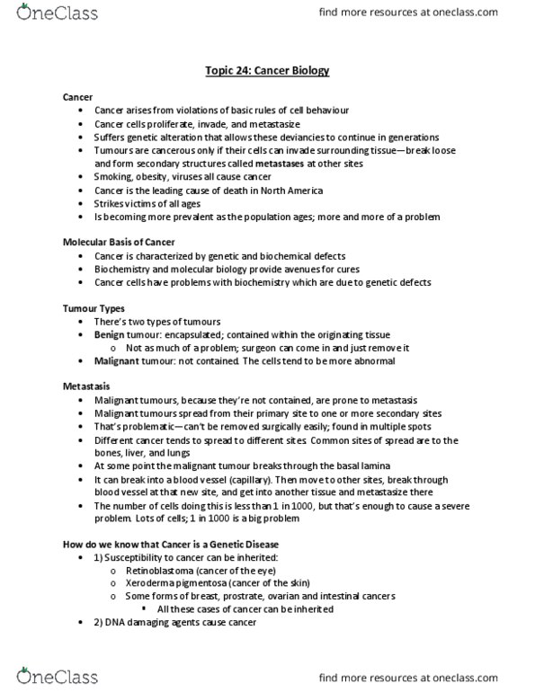 Biochemistry 2280A Lecture Notes - Lecture 24: Haematopoiesis, Chemotherapy, Paclitaxel thumbnail