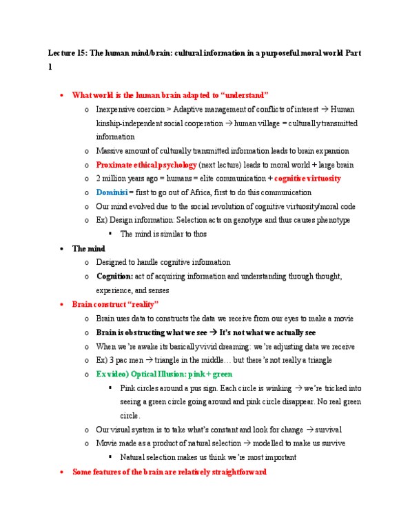 BIO 358 Lecture 15: Topic 15 - The human mind:brain- cultural information in a purposeful moral world Part 1 thumbnail