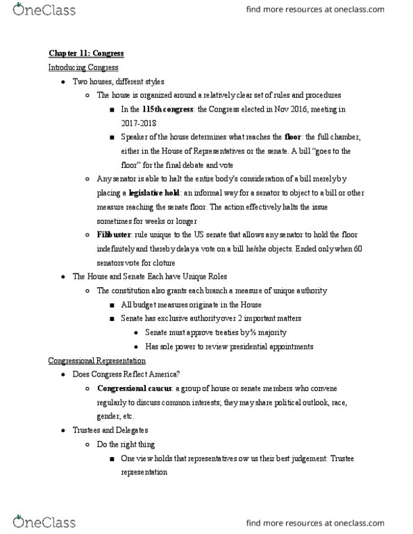 POL 102 Chapter Notes - Chapter 11: Voice Vote, Unanimous Consent, Company Town thumbnail