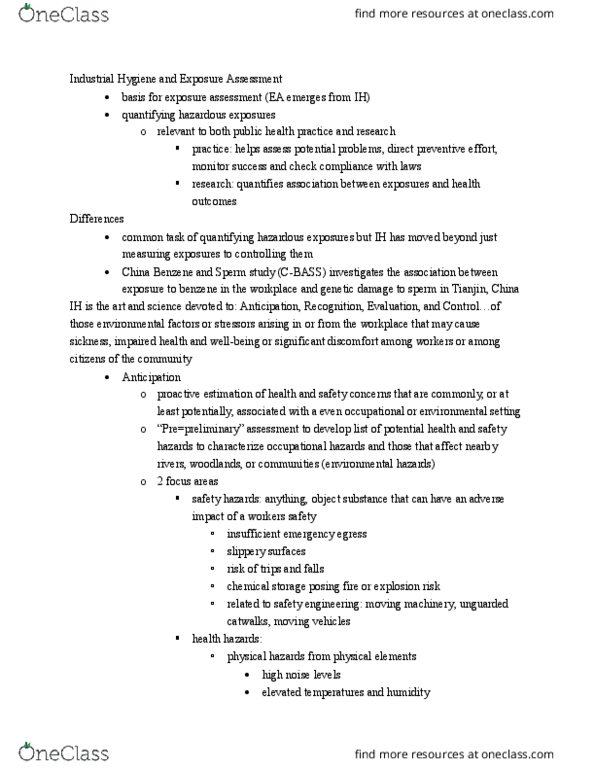 SAR HS 396 Lecture Notes - Lecture 12: Bioavailability, Personal Protective Equipment, Convenience Sampling thumbnail