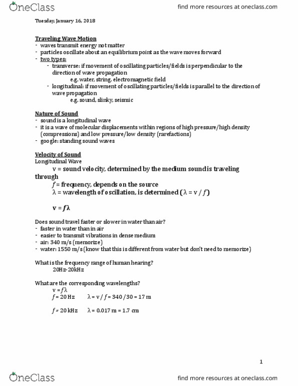 PHYS 1070 Lecture Notes - Lecture 2: Fundamental Frequency, Sine Wave, String Instrument thumbnail